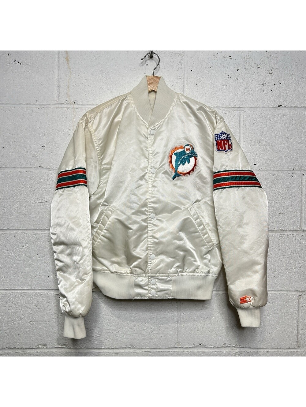 Vintage Miami Dolphins White-Out Starter Satin Bomber Jacket